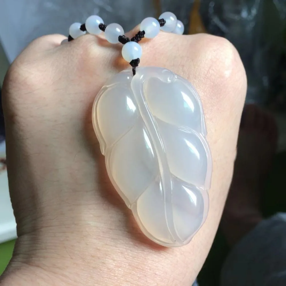 Leaf Shape Natural White Agate Necklace Paendant Natural Genstone Fine Jewelry For Women For Gift Wholesale !