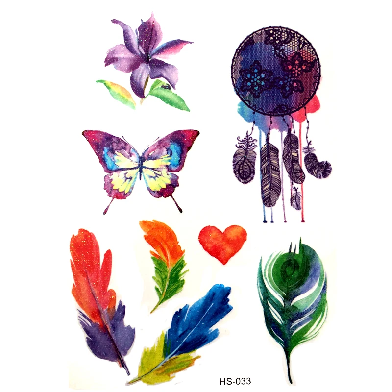 

3pcs Flash Feather Waterproof Temporary Tattoos Men harajuku Butterfly Flash Gold Powder Tattoo Dreamcatcher tatuajes tatoo