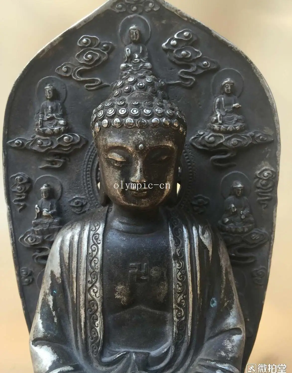 12''old cupronickel copper carved buddhism tathagata Sakyamuni Gautama Buddha