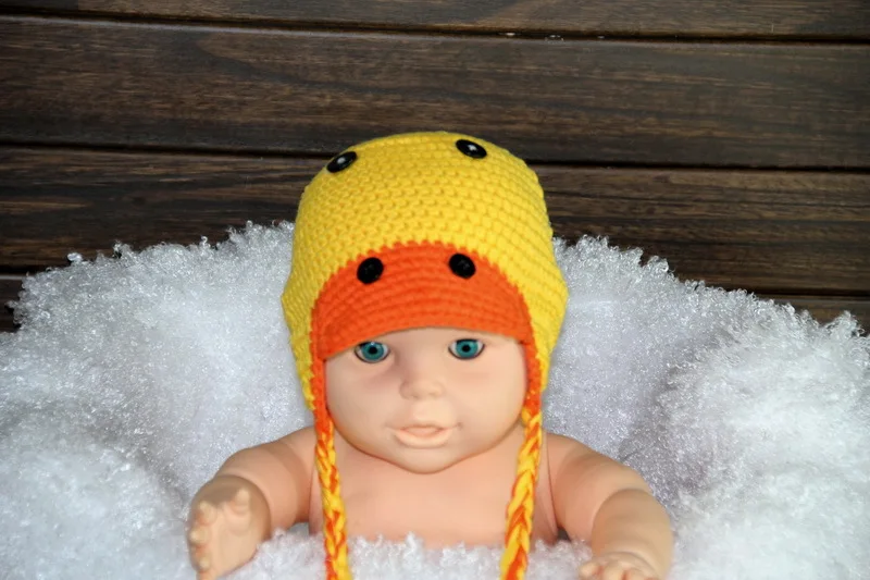 Special price- Lovely Crochet Children's cartoon hat , Baby Halloween Hat , 100% cotton Yellow duck baby hat Photo props