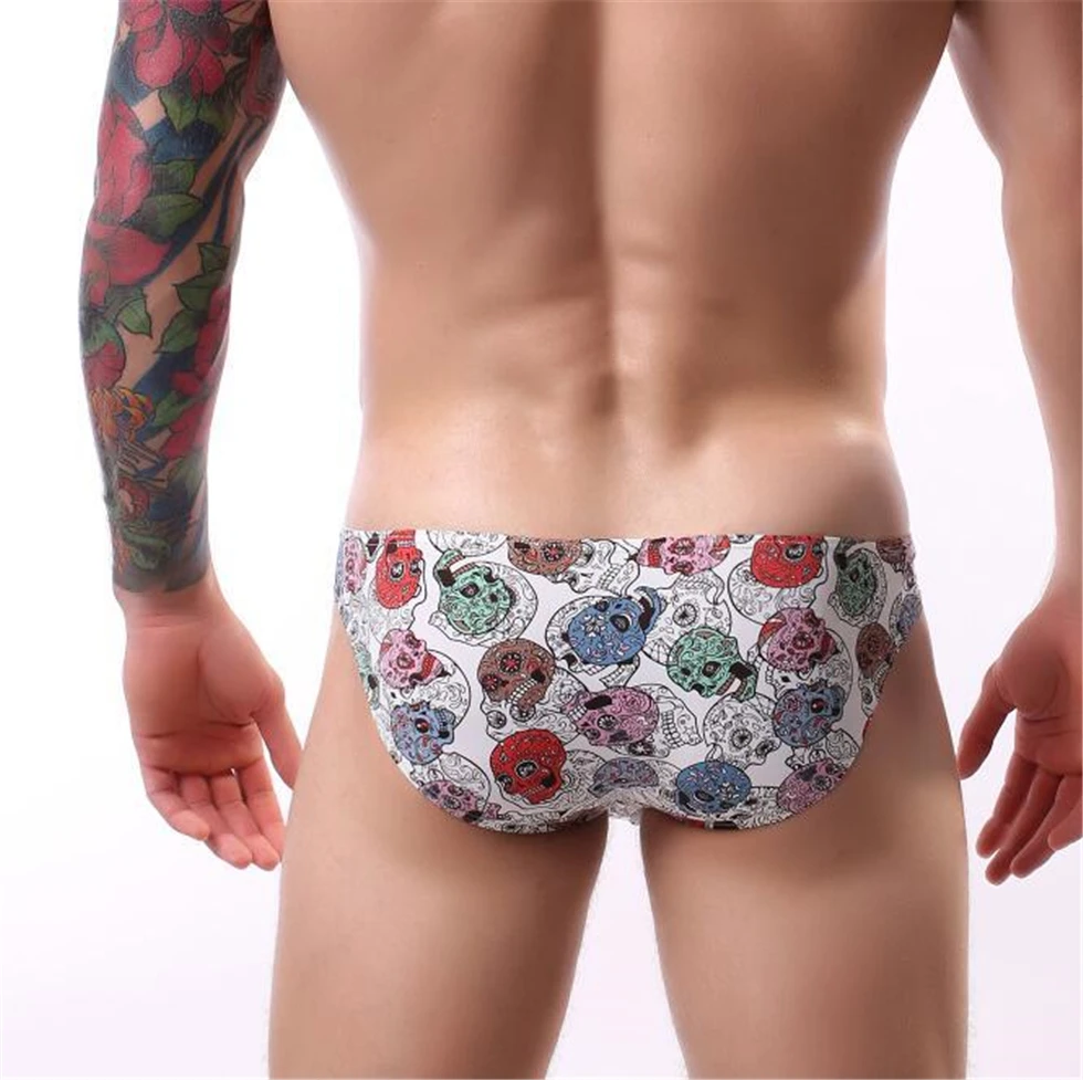 New men\'s underwear sexy U convex printing large size ice silk briefs comfortable breathable elastic high quality underwear male