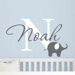 Elephant with boys name wall decal - Custom Boys Name Vinyl Wall Sticker - Baby Nursery Wall Decal Elephant
