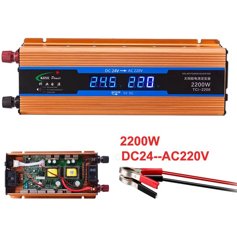 

Professional Car inverter 2200W Power inverter 24V 220 V Voltage Converter 24v to 220v Car Charger Volts display DC to AC 50Hz