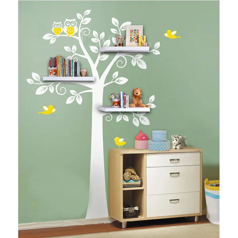 New Wall Shelf Tree, Nursery Wall Decals, Decorative Wall Shelves Modern Wall Art Sticker Bedroom Decor Kids Room Decor