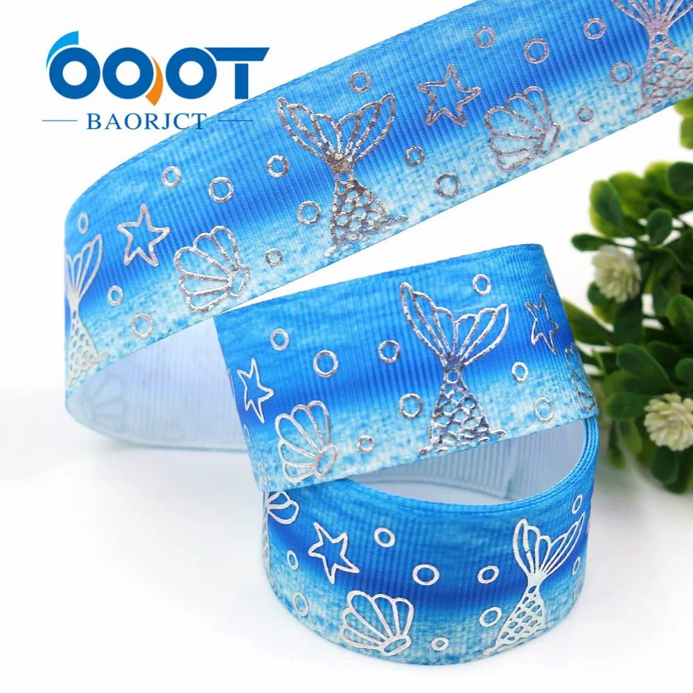 OOOT BAORJCT G-18808-901,10 yards 25 mm Laser silver seabed Cartoon printed grosgrain ribbon DIY wedding gift packaging material