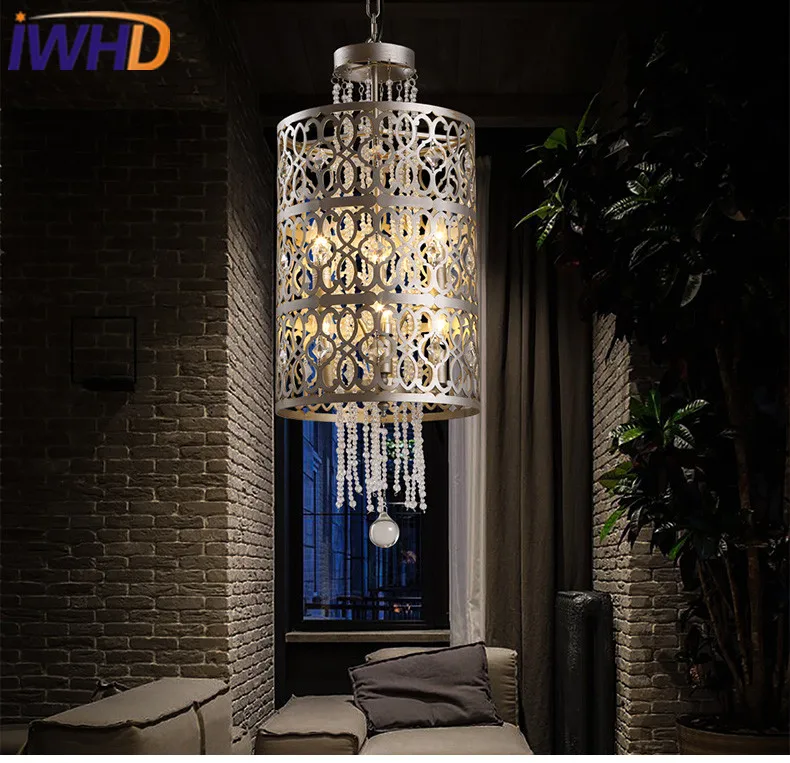 

IWHD Crystal Vintage Retro Industrial Lighting Pendant Lights Living Room Hanging Lamp Iron Hanglamp Stair Suspension Luminaire