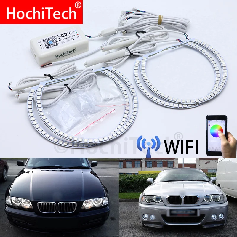 

Wifi Wireless RGB Multi-Color LED Angel Eye Halo Rings Day Light for BMW 3 Series E46 Sedan facelift 2001-2005 Halogen headlight