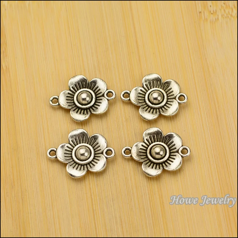 

90pcs Charm flowers connector Pendant Tibetan silver Zinc Alloy Fit European Necklace DIY Metal Jewelry Findings