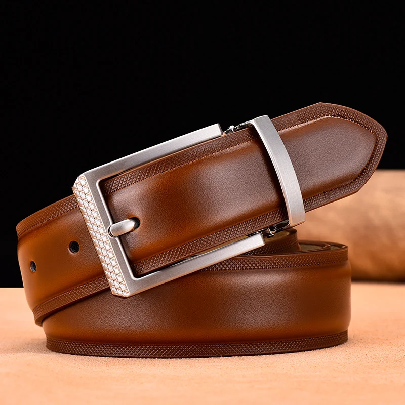 Genuine Leather For Men High Quality Silver Buckle Jeans Belt Cowskin Casual Belts Business Belt Cowboy Waistband