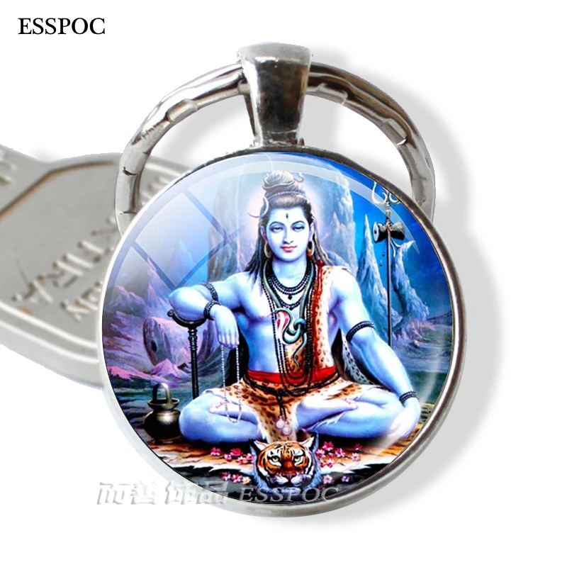 Lord Shiva Key Chain Hinduism Amulet Pendant Religion Jewelry Glass Gem Keychain Car Keyring