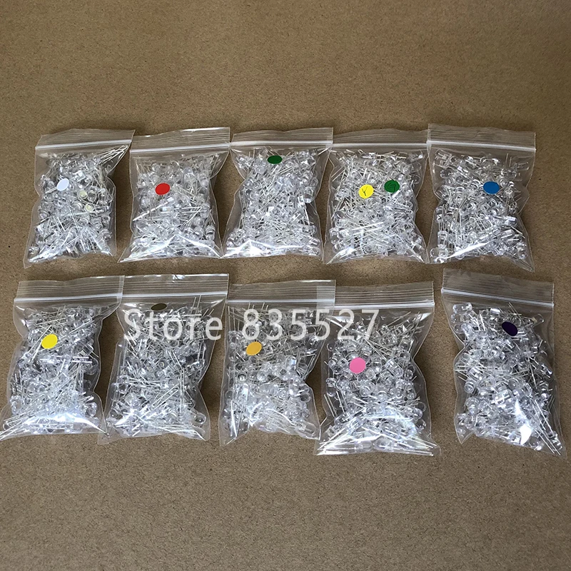 1000pcs F5 5MM Round LED Mix Kit Water Clear Warm white Red Yellow Green Blue Pink Purple UV Orange light emitting diode Set DIP