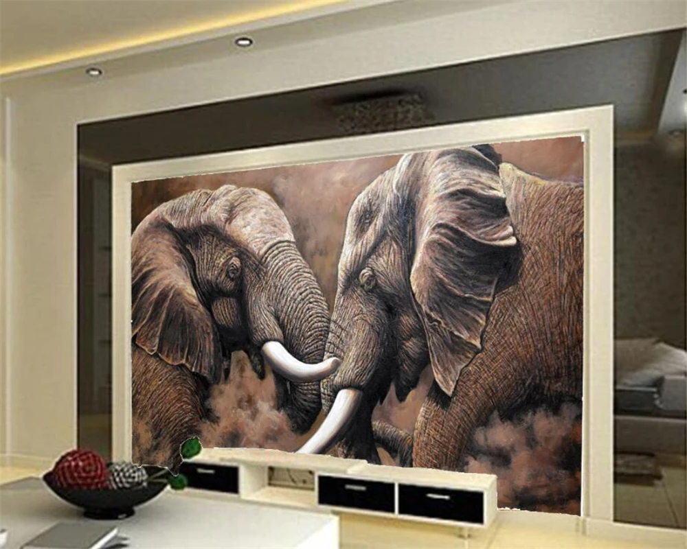 

Beibehang Custom Wallpaper HD African Elephant Stereo Oil Painting Background Wall Animals Background Decorative 3d wallpaper