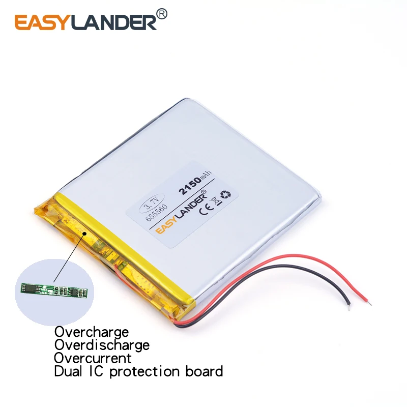 3.7V 2150mAh 655560 Rechargeable Lithium Li-ion Li Polymer Battery