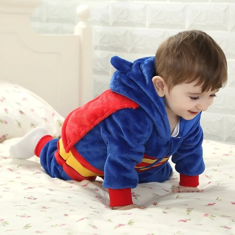 Baby Super Hero Kigurumi Pajamas Clothing Newborn Infant Romper Animal Onesie Cosplay Costume Outfit Hooded Jumpsuit Winter Suit