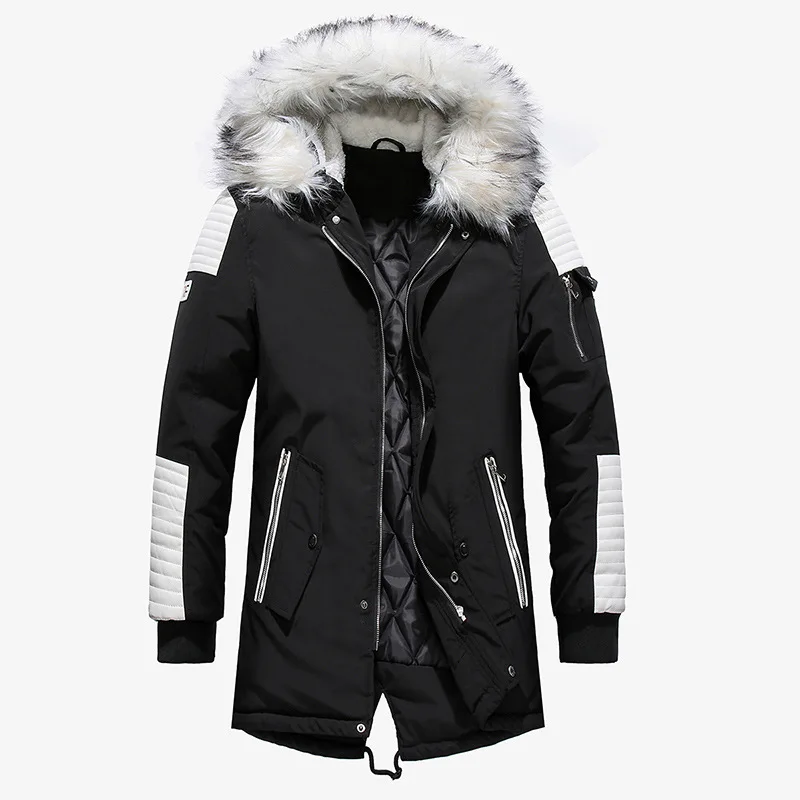 2024 Winter Jacket Men Fur Collar Hooded Oversized Black Long Parka Coats Pu Thicken Windproof Warm Jackets Outerwear