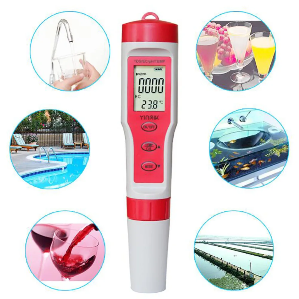 New Portable 4-in-1 Test Pen Water Quality Monitor (PH / TDS / EC / Temperature) for Swimming Pool, Drinking Water, Aquarium