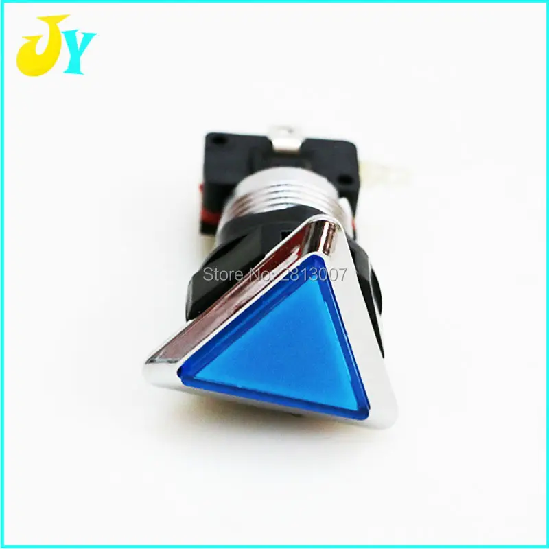 크롬 도금 조명 삼각형 LED 조명 아케이드 게임 푸시 버튼, 마이크로 스위치, 5 가지 색상, 39mm, 5V, 12V
