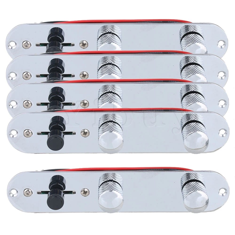 Yibuy Chrome 3 Way Assembly Loaded Prewires Switch Knob Plate for Guitar Pack of 5