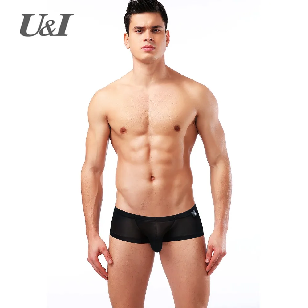 U&I Sexy Boxer Men\'s Ultra-thin Elastic Nylon Personality Boys Ultra-Low Waist Breathable Slim Bump Small Boxer Shorts