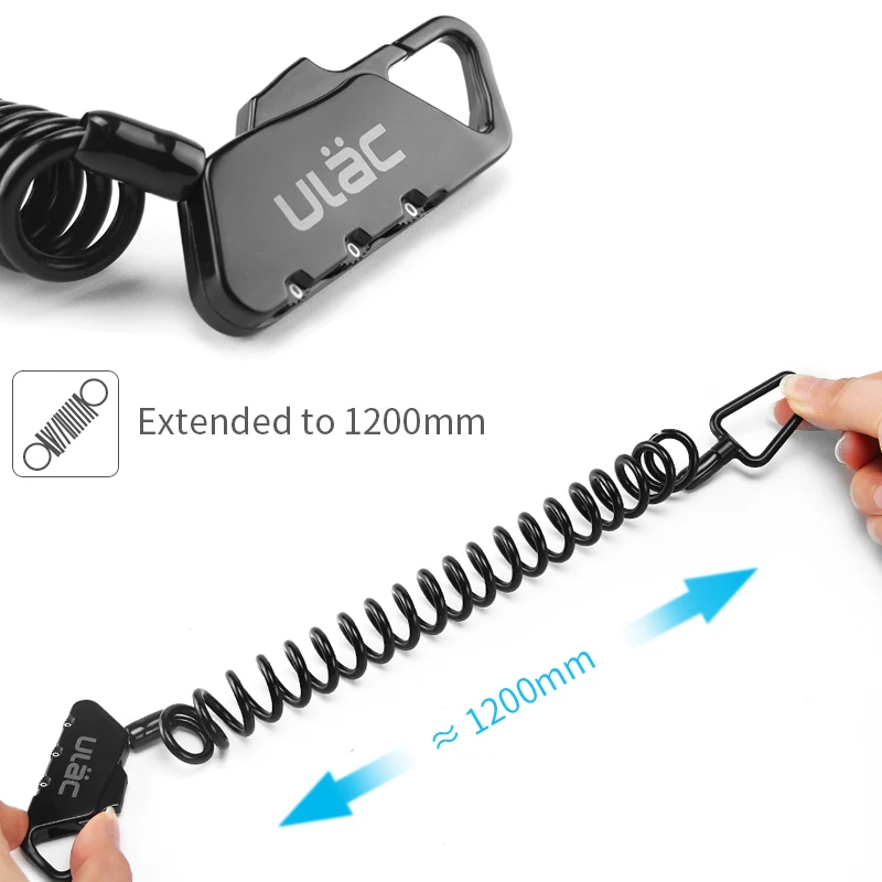 ULAC Mini Bike Lock 1200mm Fold Backpack Cycling Helmet Bicycle Cable Lock 3 Digit Combination Anti-theft Bike Bicycle Lock