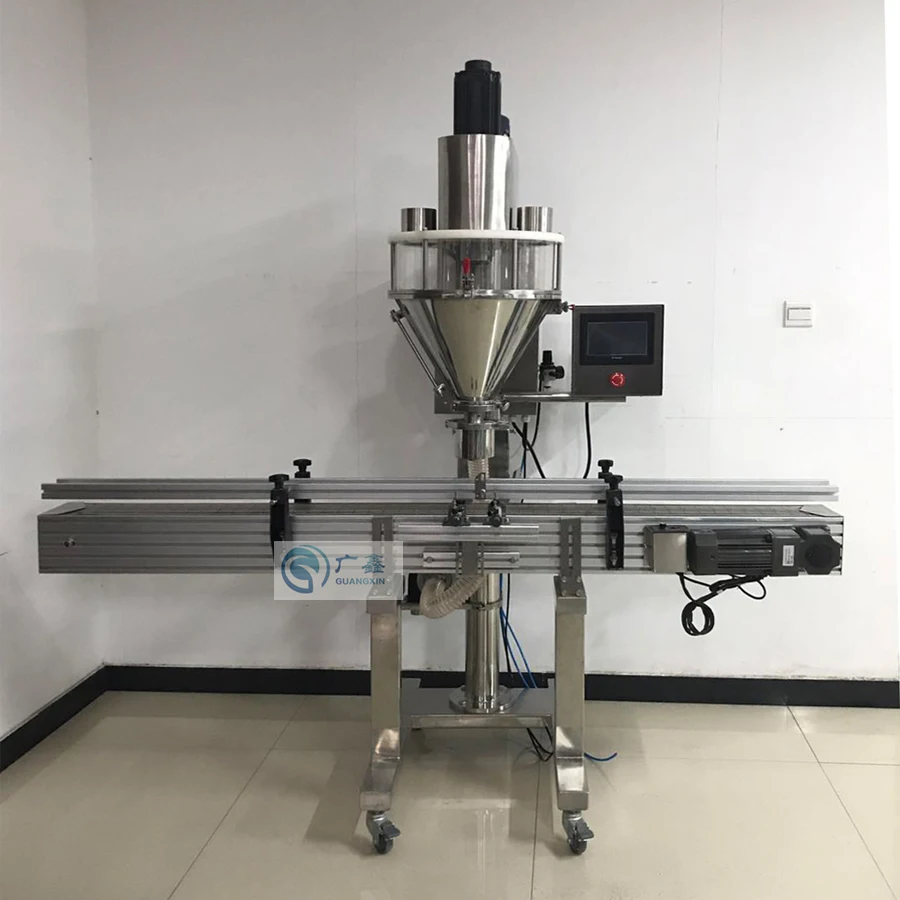 Automatic Auger Powder Filling Machine with 2meter conveyor For Flour and chilli spice powder filling