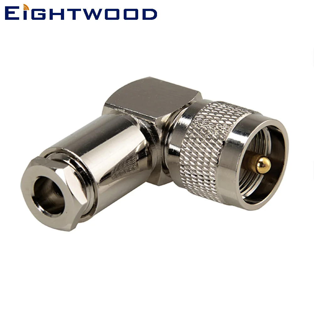 Eightwood 2PCS UHF Clamp Plug Male Pin RF Coaxial Connector Adapter Right Angle Crimp LMR300 Coaxial Cable for Antenna Military