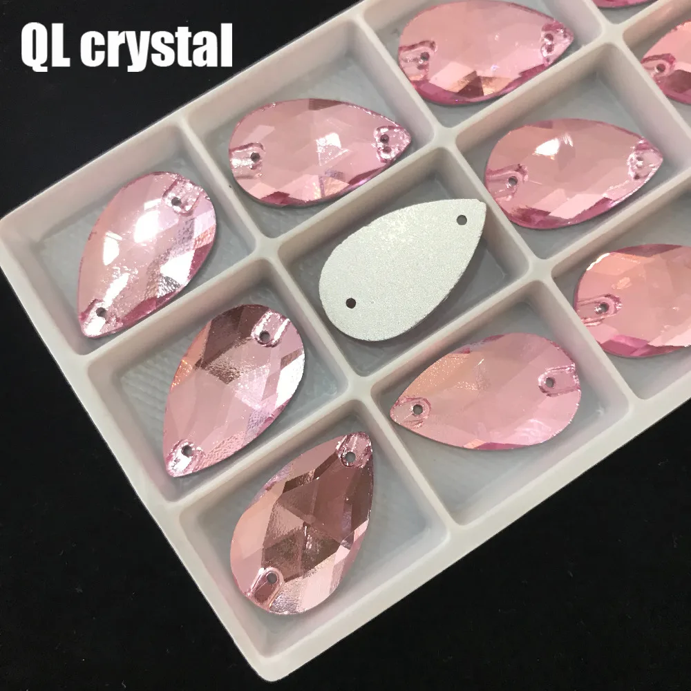 ALL Size QL Crystal 2018 popular Pink Drops Sew On Crystal Stones Sewing On Rhinestone 2 Holes DIY Garment Dress Making