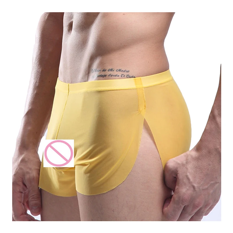 Mens Sexy Shorts Low Waist Soft Summer Underwear Ultra-thin Casual Boxer Breathable Solid Color Seamless Transparent Panties