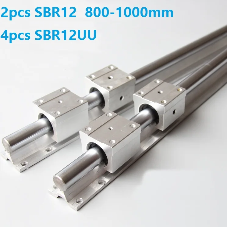 

2pcs SBR12 800mm/900mm/1000mm support linear guide rail + 4pcs SBR12UU linear bearing slide blocks CNC router parts