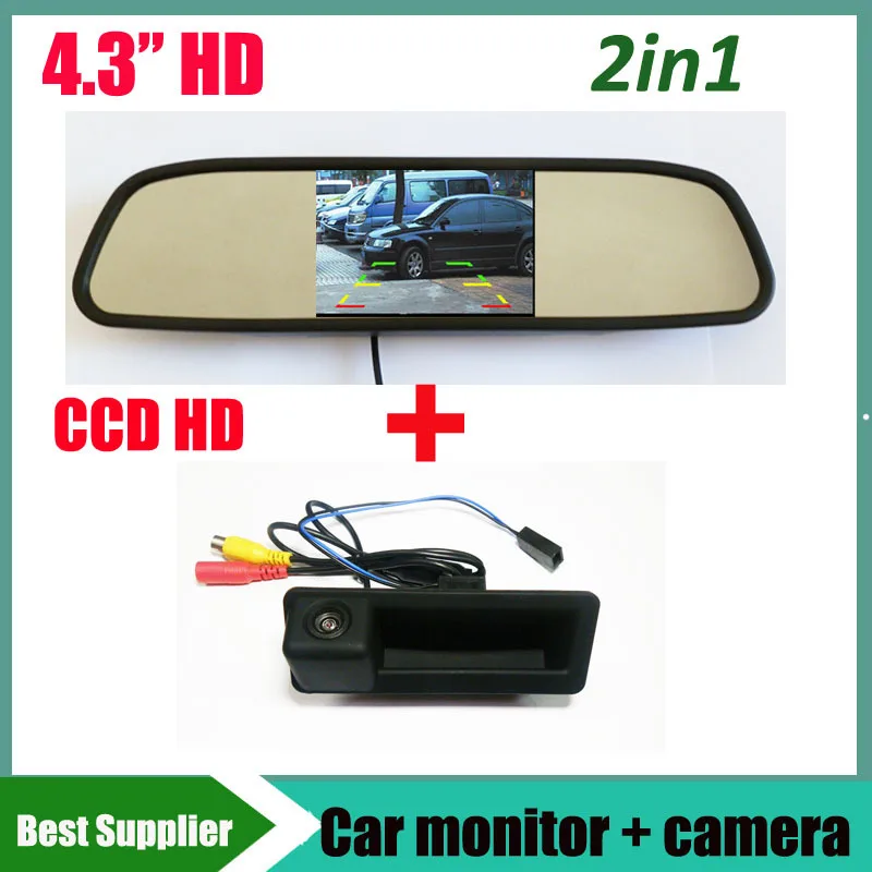 car trunk handle parking rear camera for BMW 1 3 5 E60 E61 E70 E71 E72 E82 E84 E88 E90 E91 E92 E93 X1 X5 X6 + 4.3'' Car monitor