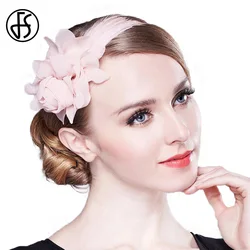 FS Pink Green Fascinator Church Hats For Women Elegant Luxury Headband Cocktail Tea Party Pillbox Hat With Flower Chapeau Femme