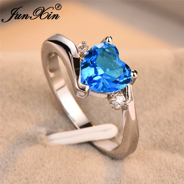 Junxin Blue Birthstone Heart Rings For Women White Gold Filled Purple Pink Black Zircon White Fire Opal Engagement Ring Female Rings AliExpress