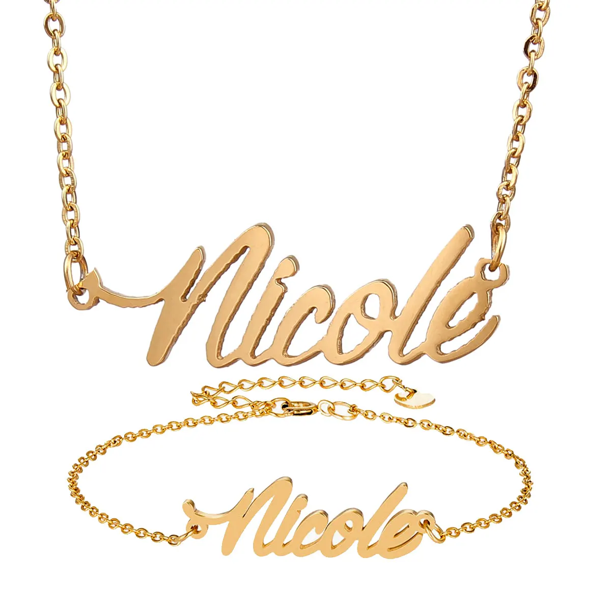 

Nicole Name Necklace and Bracelet Jewelry Set Stainless Steel Letter Choker Pendant Nameplate for Girl Party Gift