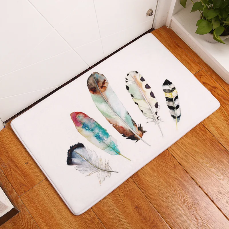 Colorful Feathers Pebbles Non-Slip Soft Kitchen Mat Bath Rug Doormat Runner Carpet Home Fashion Mat Decoration