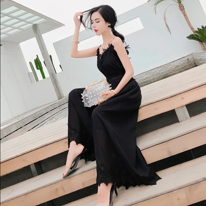 Phụ nữ Thời Trang Mới Jumpsuit Phụ Nữ Thanh Lịch Sexy Ren Khâu Rompers Yếm Jumpsuit