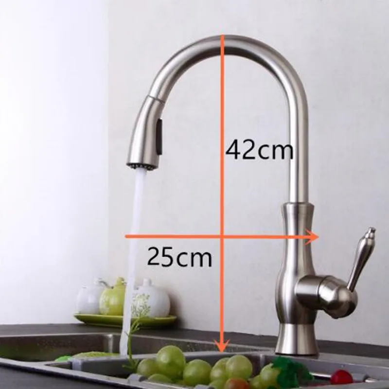 Silver Single Handle Kitchen Faucet Mixer Pull Out Kitchen Tap Single Hole 360 Rotate Copper Chrome Swivel Sink Mixer Tap MJ9633