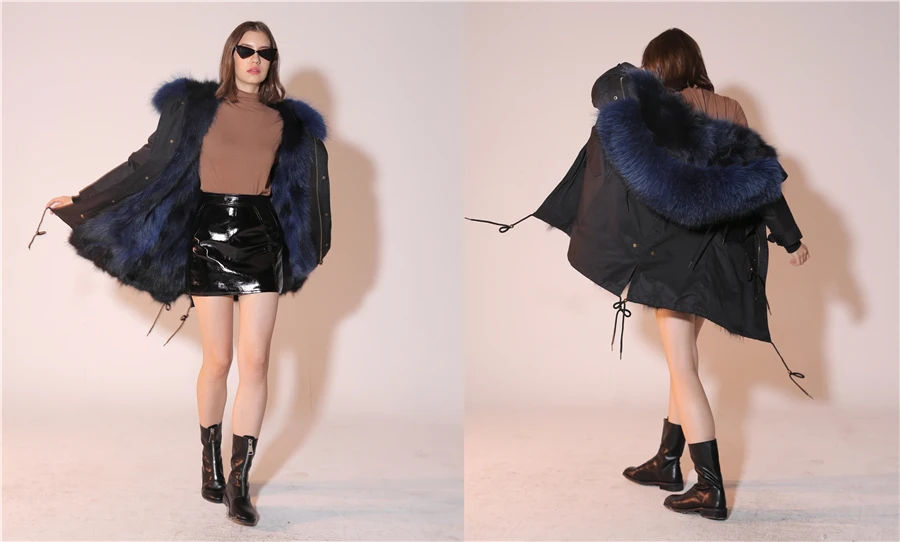 Echter Pelzmantel Winterjacke Damen Langer Parka Wasserdicht Großer Natürlicher Waschbärpelzkragen Kapuze Dick Warm Echter Fuchspelz-Futtermantel – Detail 18