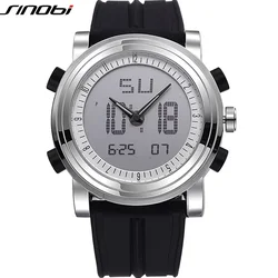 New SINOBI brand Sports Chronograph Men's Wrist Watches Digital Quartz double Movement Waterproof Diving Watchband Males Clock