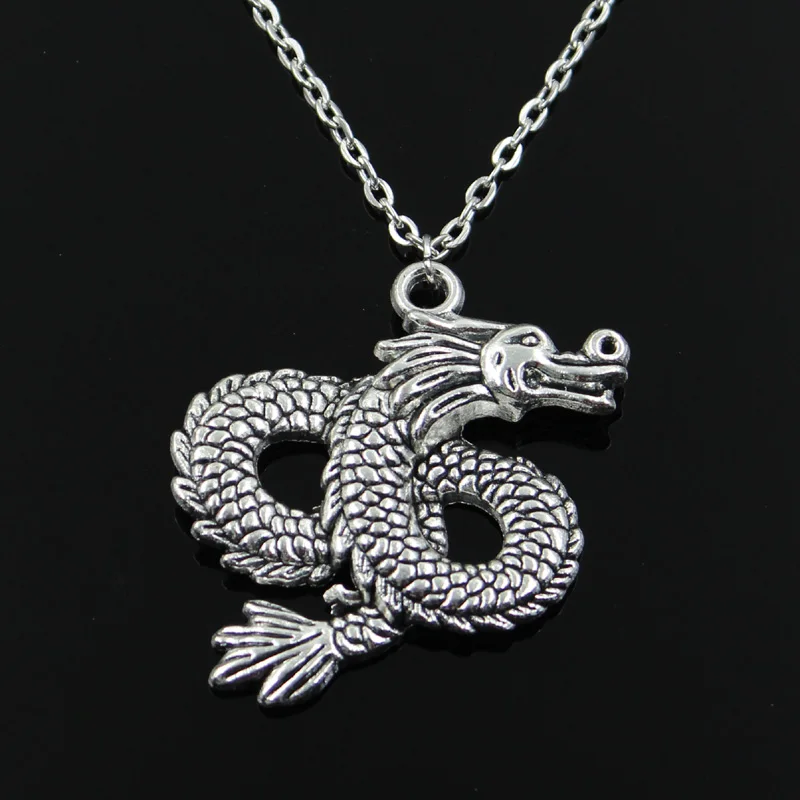 New Fashion China Loong Dragon Pendants Round Cross Chain Short Long Mens Womens Silver Color Necklace Jewelry Gift