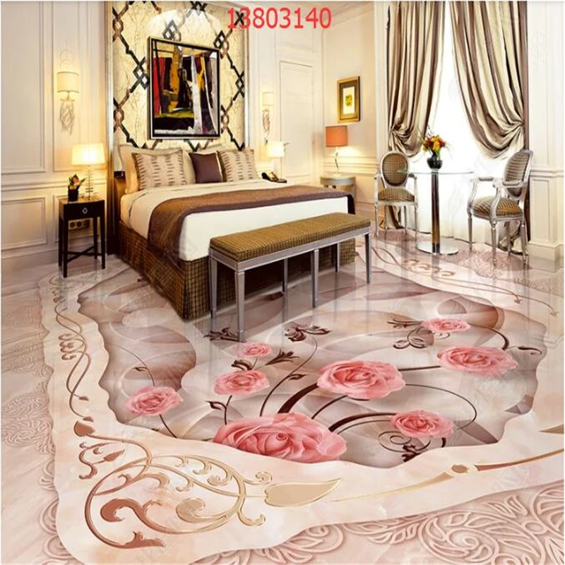 

beibehang Custom size high-end luxury aristocratic home decoration rose stone mosaic 3D floor tile PVC material floor painting