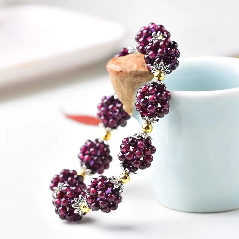 High Quality Natural Garnet Round Beaded Bracelets Strand Elegant Bracelets Bangles Fashion Jewelry Gift for Women Girls