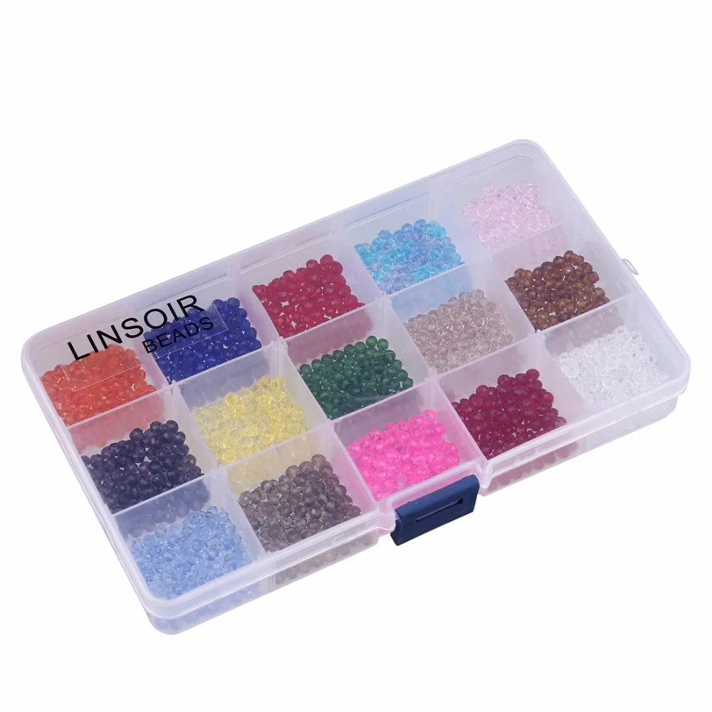 15 Colors Mixed Color 4mm 6mm 8mm Fashionable Round Crystal Glass Beads Quartz Spacer Beads Box Set for Jewelry Wholesale