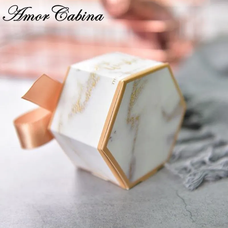 50pcs Creative Golden Marble Style Hexagon 