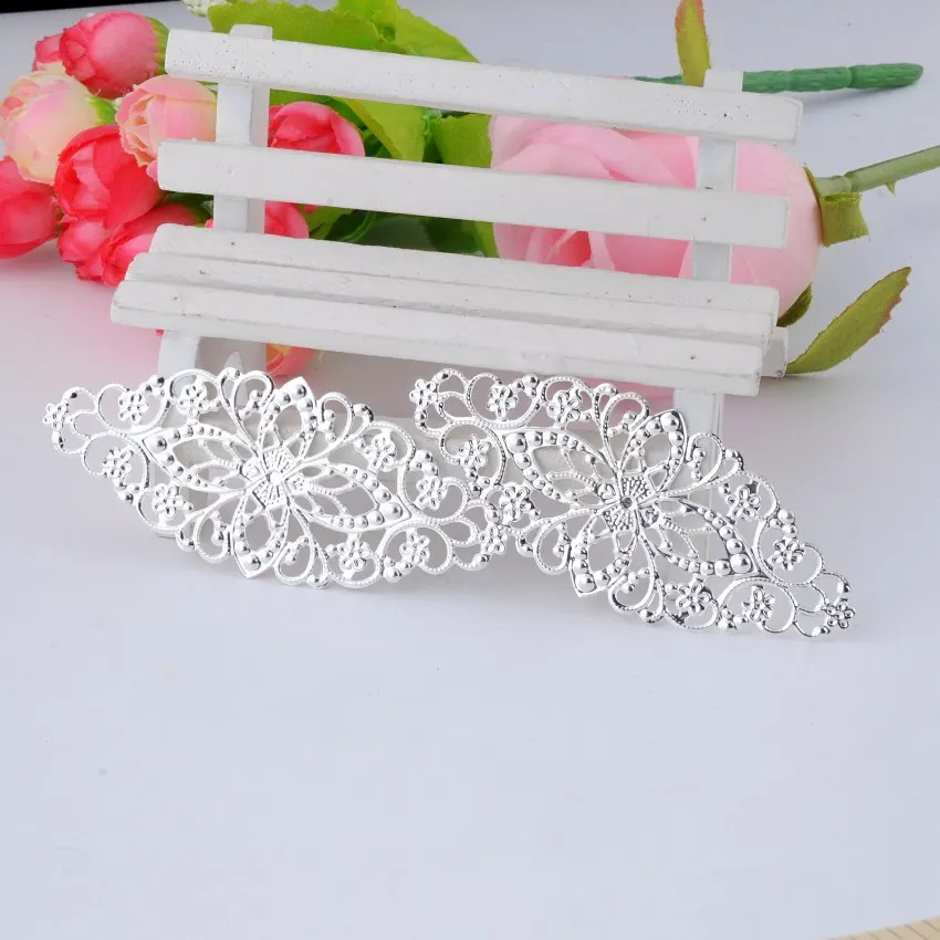 Free shipping Retail 10 Silver Plated Filigree Flower Wraps Filigree Connectors Metal Crafts Decoration DIY Findings 8x3.5cm