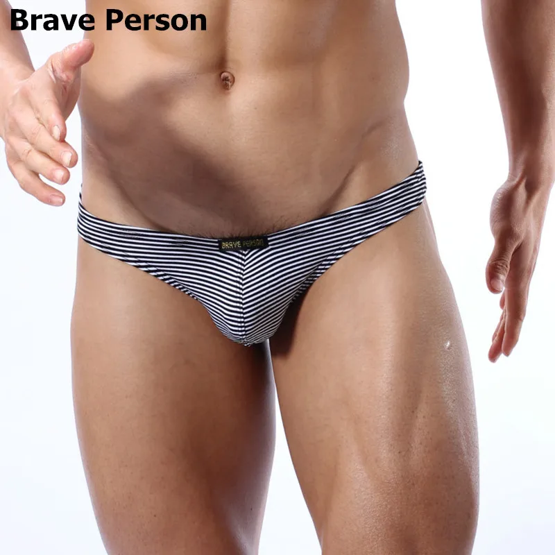 BRAVE PERSON Brand Underwear Men\'s Sexy Lycra Cotton G-string Men Thongs Tanga Panties Gay Underwear Stripe T Pants