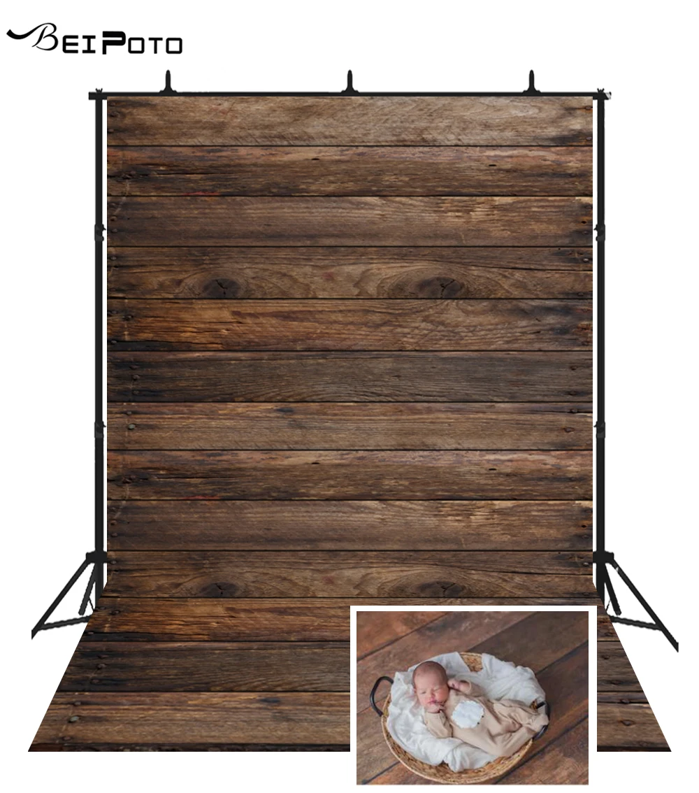 

BEIPOTO Brown wood floor backdrop Newborn Photography background Photo booth Props vinyl wood texture studio Props photocall