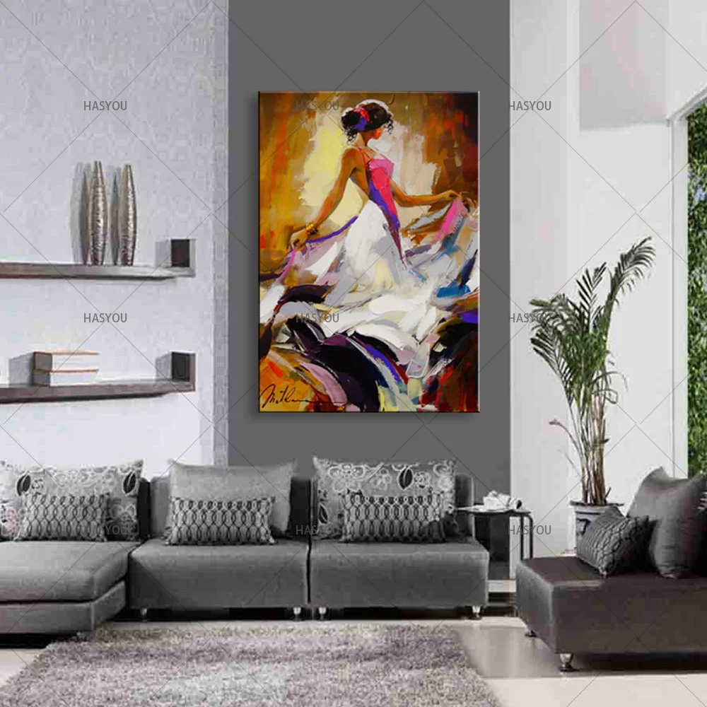 Large Hand-painted Abstract  Knife Oil Painting on Canvas Handmade dancing girl Painting For Living Room Wall Art Picture Gift