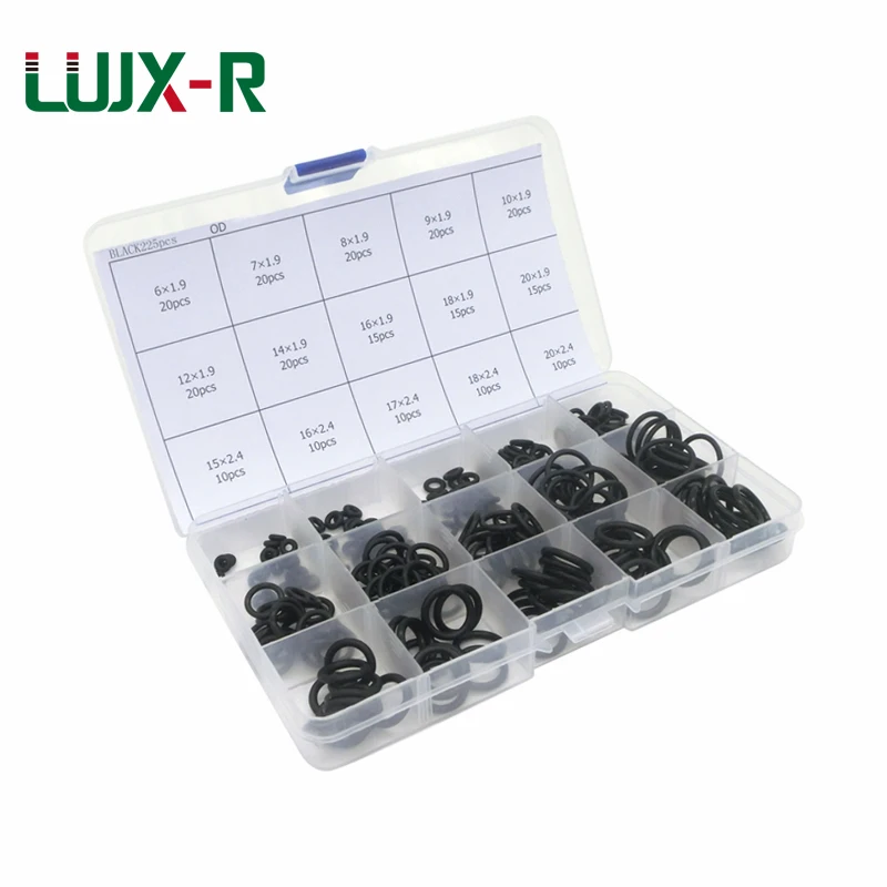 

LUJX-R 225pcs O Ring Grommet Rubber O-Ring Orings Set of NBR Gasket Sealing O Ring Washer Assortment O Ring Seal Kit With Boxes