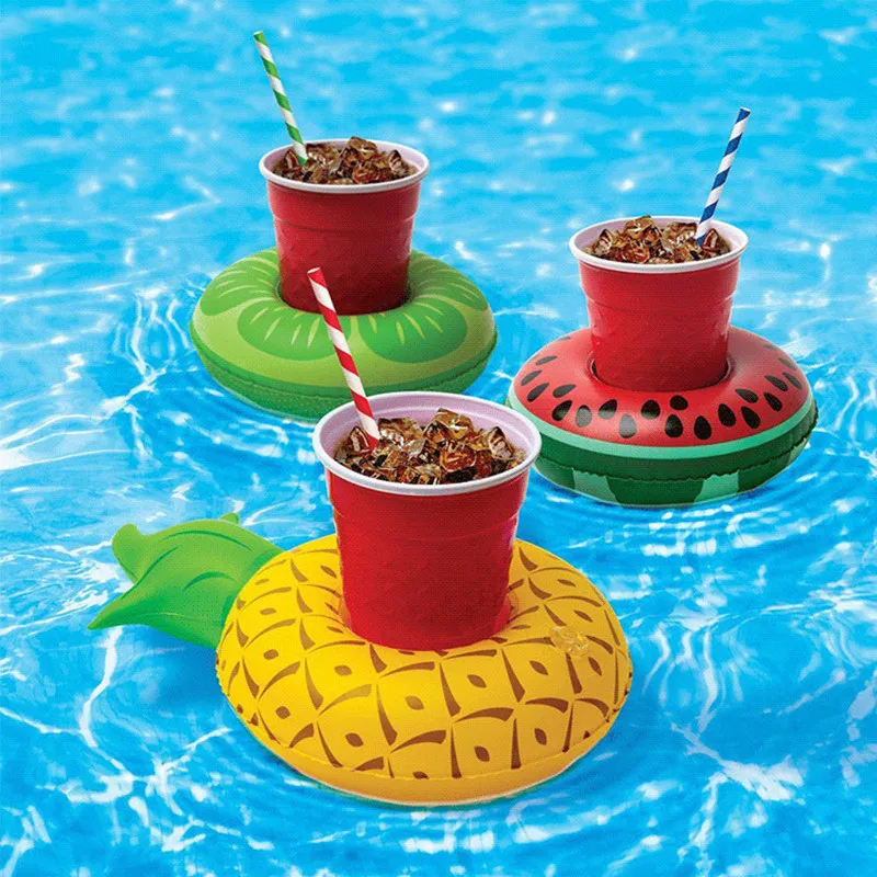 Inflatable Drink Cup Holder Donuts Flamingo Watermelon PVC Swim pool Floating Mat Floating Pool Toys