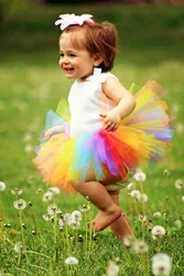 Rainbow Color Tutus Baby Girls Tutu Skirts Infant Fluffy Party Pettiskirts with Flower Headband Newborn Summer Tulle Skirts 1Pcs